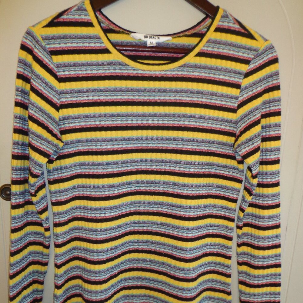 BB DAKOTA Striped Top M Long Sleeves Scoop Neck